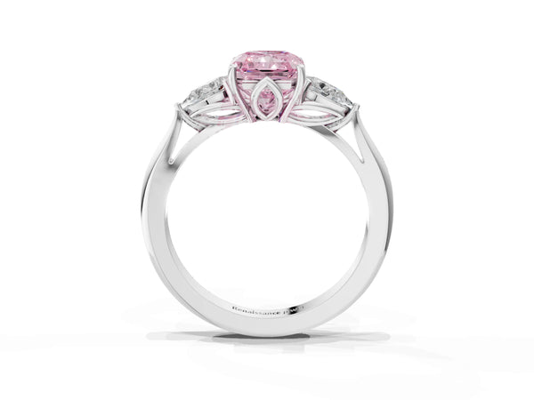 Sterling Silver Radiant Cut Engagement Ring Setting for Fancy Pink Center with Pear Side Stones