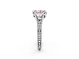 Silver Three-Stone Fancy Pink Radiant  Diamond Milgrain Pave Band with Prong Setting 2