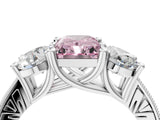 Silver Three-Stone Fancy Pink Radiant  Diamond Milgrain Pave Band with Prong Setting 4