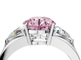 Silver Three-Stone Fancy Pink Round Cut Cut Diamond Ring with Trillion Side Stones on a Split Shank Band_10