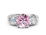 Silver Three-Stone Fancy Pink Round Cut Cut Milgrain Band Prong Setting Ring_6