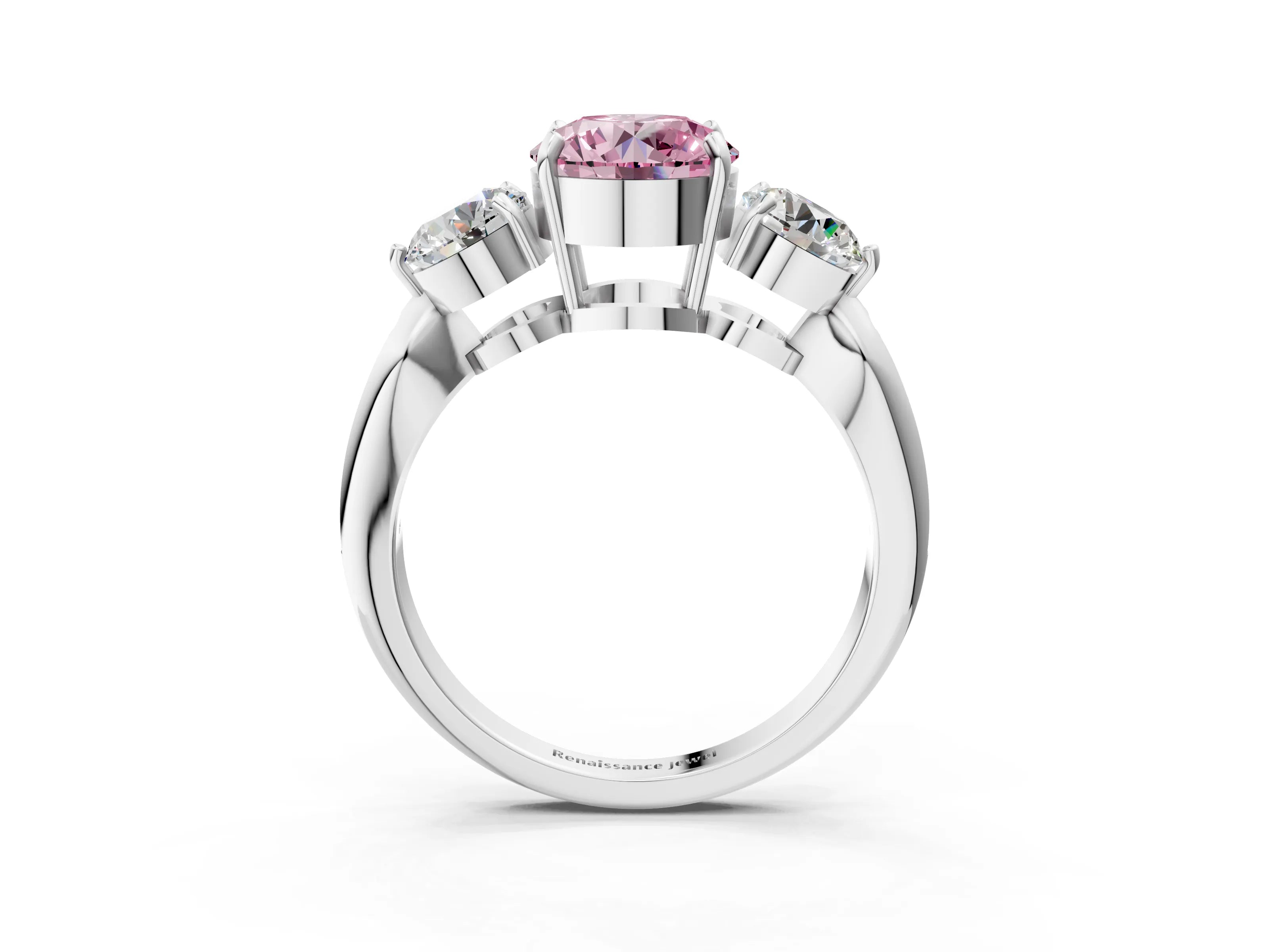 Silver Three-Stone Fancy Pink Round Cut Diamond Channel Set Engagement Ring with Prong Setting_27