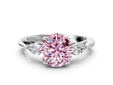 Silver Three-Stone Fancy Pink Round Cut Diamond Ring with Pear  Side Stones in Four-Prong Setting_12