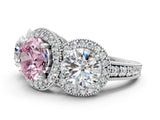 Silver Three-Stone Fancy Pink Round Cut Halo Diamond Milgrain Band with Four-Prong Setting_6