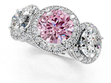 Silver Three-Stone Fancy Pink Round Cut Halo Diamond Milgrain Band with Four-Prong Setting_7