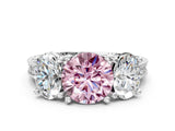 Silver Three-Stone Fancy Pink Round  Diamond Milgrain Pave Band with Prong Setting 1