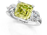 Silver Three-Stone Fancy Yellow Asscher  Brilliant Cut Solitaire Ring with Prong Setting on a Classic Band 2