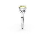Silver Three-Stone Fancy Yellow Asscher  Brilliant Cut Solitaire Ring with Prong Setting on a Classic Band 3