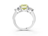 Silver Three-Stone Fancy Yellow Asscher  Brilliant Cut Solitaire Ring with Prong Setting on a Classic Band 4