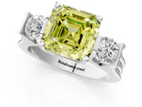 Silver Three-Stone Fancy Yellow Asscher Cut Cut Classic Band Prong Setting Ring_7
