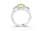 Silver Three-Stone Fancy Yellow Asscher Cut Cut Classic Band Prong Setting Ring_9