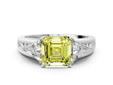 Silver Three-Stone Fancy Yellow Asscher Cut Cut Diamond Ring with Trillion Side Stones on a Split Shank Band_30