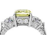 Silver Three-Stone Fancy Yellow Asscher Cut Cut Milgrain Band Prong Setting Ring_10