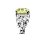 Silver Three-Stone Fancy Yellow Asscher Cut Cut Milgrain Band Prong Setting Ring_11