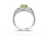 Silver Three-Stone Fancy Yellow Asscher Cut Cut Milgrain Band Prong Setting Ring_9