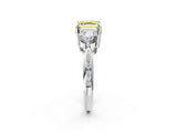 Silver Three-Stone Fancy Yellow Asscher Cut Diamond Channel Set Engagement Ring with Prong Setting_28