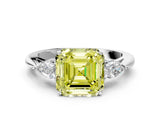 Silver Three-Stone Fancy Yellow Asscher Cut Diamond Ring with Pear  Side Stones in Four-Prong Setting_12