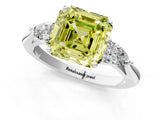 Silver Three-Stone Fancy Yellow Asscher Cut Diamond Ring with Pear  Side Stones in Four-Prong Setting_13