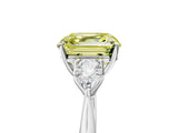 Silver Three-Stone Fancy Yellow Asscher Cut Diamond Ring with Pear  Side Stones in Four-Prong Setting_17