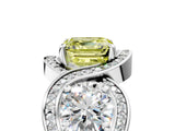 Silver Three-Stone Fancy Yellow Asscher Cut Diamond Wave Pave Band with Prong Setting_11