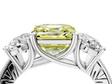 Silver Three-Stone Fancy Yellow Asscher  Diamond Milgrain Pave Band with Prong Setting 4