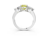 Silver Three-Stone Fancy Yellow Cushion  Brilliant Cut Solitaire Ring with Prong Setting on a Classic Band 3