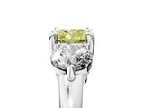 Silver Three-Stone Fancy Yellow Cushion  Brilliant Cut Solitaire Ring with Prong Setting on a Classic Band 5