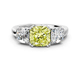 Silver Three-Stone Fancy Yellow Cushion Cut Cut Diamond Ring with Channel Set Band and Four-Prong Setting_30