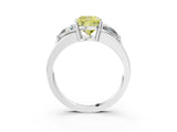 Silver Three-Stone Fancy Yellow Cushion Cut Cut Diamond Ring with Trillion Side Stones on a Split Shank Band_15