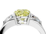 Silver Three-Stone Fancy Yellow Cushion Cut Cut Diamond Ring with Trillion Side Stones on a Split Shank Band_16