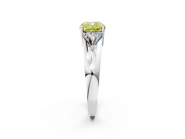 Sterling Silver Cushion Cut Split Shank Three Stone Engagement Ring Setting for Fancy Yellow Center