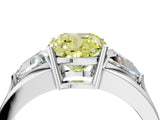 Silver Three-Stone Fancy Yellow Cushion Cut Cut Diamond Ring with Trillion Side Stones on a Split Shank Band_58