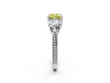 Silver Three-Stone Fancy Yellow Cushion Cut Cut Milgrain Band Prong Setting Ring_20