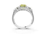 Silver Three-Stone Fancy Yellow Cushion Cut Cut Milgrain Band Prong Setting Ring_21