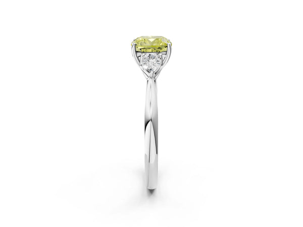 Sterling Silver Cushion Cut Engagement Ring Setting for Fancy Yellow Center with Pear Side Stones
