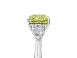 Silver Three-Stone Fancy Yellow Cushion Cut Diamond Ring with Pear  Side Stones in Four-Prong Setting_17