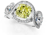 Silver Three-Stone Fancy Yellow Cushion Cut Diamond Wave Pave Band with Prong Setting_43