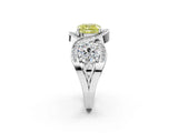 Silver Three-Stone Fancy Yellow Cushion Cut Diamond Wave Pave Band with Prong Setting_44