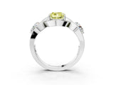 Silver Three-Stone Fancy Yellow Cushion Cut Diamond Wave Pave Band with Prong Setting_45