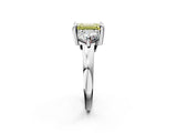 Silver Three-Stone Fancy Yellow Emerald  Brilliant Cut Solitaire Ring with Prong Setting on a Classic Band 3