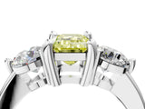 Silver Three-Stone Fancy Yellow Emerald  Brilliant Cut Solitaire Ring with Prong Setting on a Classic Band 5