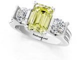 Silver Three-Stone Fancy Yellow Emerald Cut Cut Classic Band Prong Setting Ring_7