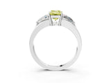 Silver Three-Stone Fancy Yellow Emerald Cut Cut Diamond Ring with Trillion Side Stones on a Split Shank Band_9