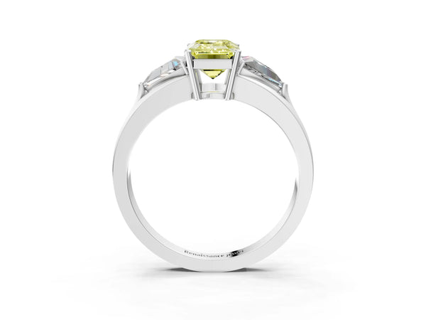 Sterling Silver Emerald Cut Split Shank Three Stone Engagement Ring Setting for Fancy Yellow Center