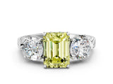 Silver Three-Stone Fancy Yellow Emerald Cut Cut Milgrain Band Prong Setting Ring_6