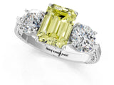 Silver Three-Stone Fancy Yellow Emerald Cut Cut Milgrain Band Prong Setting Ring_7