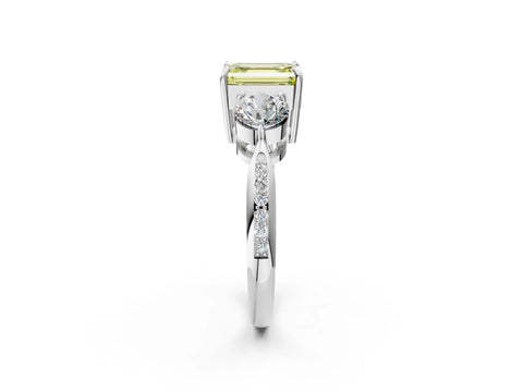 Silver Three-Stone Fancy Yellow Emerald Cut Diamond Channel Set Engagement Ring with Prong Setting_21