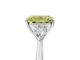 Silver Three-Stone Fancy Yellow Emerald Cut Diamond Ring with Pear  Side Stones in Four-Prong Setting_17