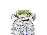 Silver Three-Stone Fancy Yellow Emerald Cut Diamond Wave Pave Band with Prong Setting_11