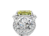 Silver Three-Stone Fancy Yellow Emerald Cut Halo Diamond Milgrain Band with Four-Prong Setting_41